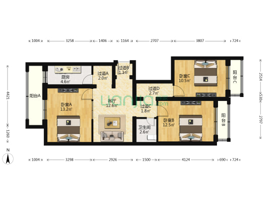 永定路24号院 3室1厅1卫 83平方
