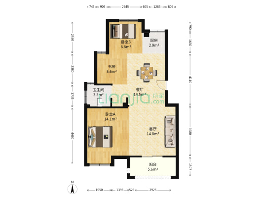 翰林园南区 3室2厅1卫 88平方