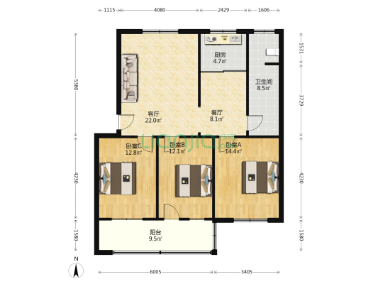 一高分校家属院 3室2厅1卫 107平方