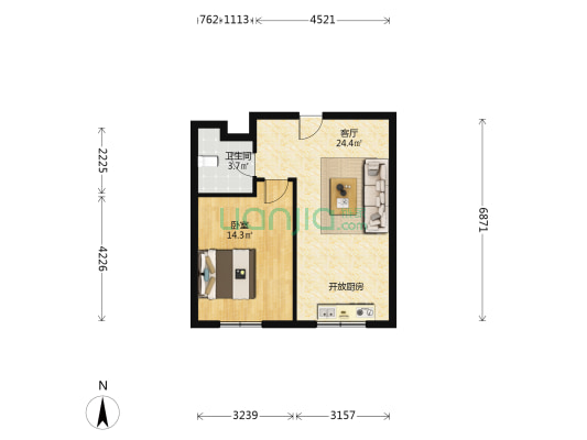 蔷薇园 1室1厅1卫 54平方