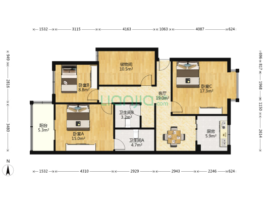 竹韵菁华 3室1厅2卫 108平方