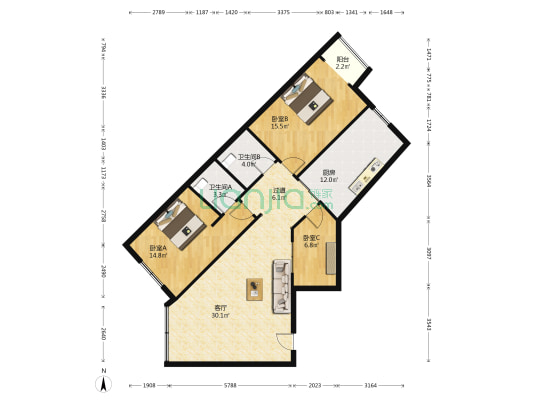 新城国际花都 3室1厅2卫 129平方