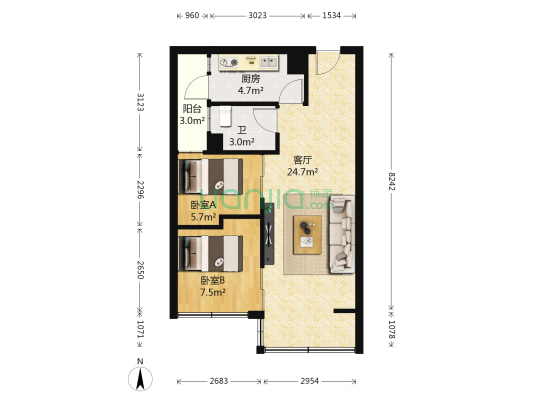 友山公馆 2室1厅1卫 62平方