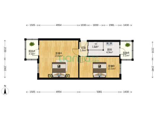 庆兴街 2室0厅1卫 62平方