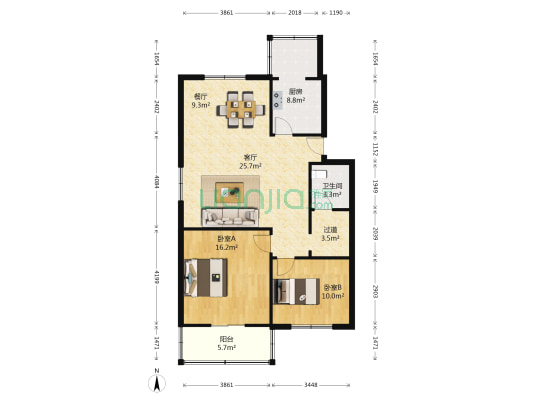 玉泉公寓 2室2厅1卫 96平方