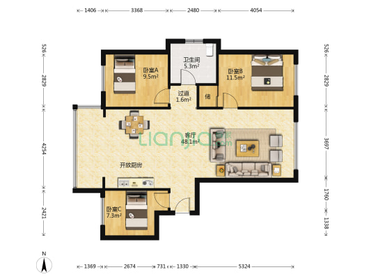 爱达·尊御 3室1厅1卫 130平方