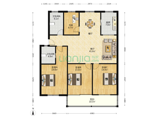 凤凰山庄 4室1厅2卫 150平方