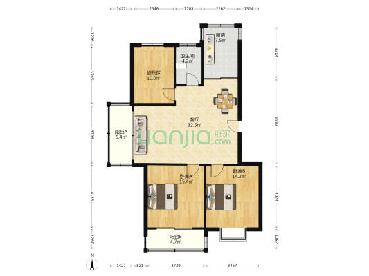美都花园 2室1厅1卫 120平方