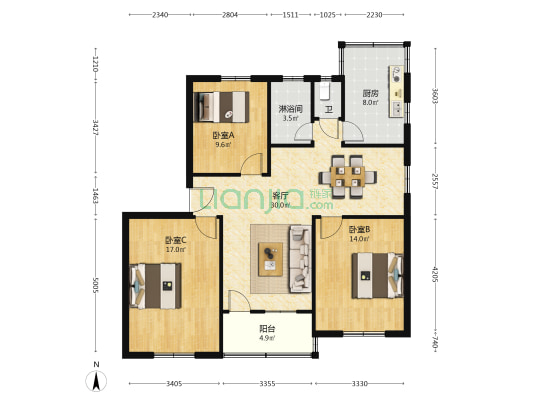 海龙路24号 3室1厅2卫 103平方