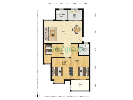 明洲园 3室1厅2卫 112平方