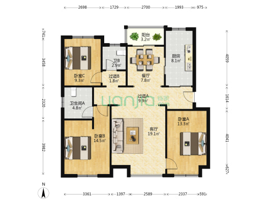 吉祥家园 3室2厅2卫 115平方