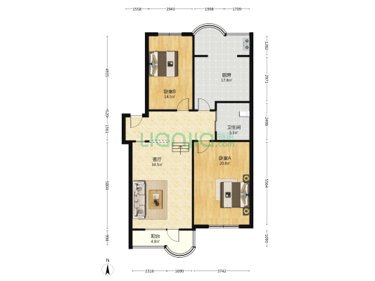 景翠花园 2室1厅1卫 112平方