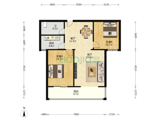 甘报社住宅小区 2室2厅1卫 98平方