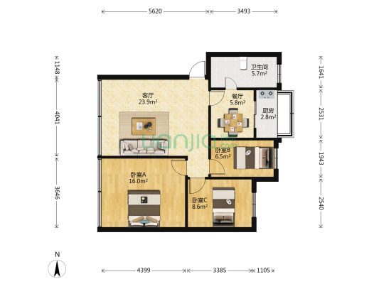 福发路35号 3室2厅1卫 83平方