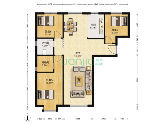海韵家园 3室1厅1卫 71平方