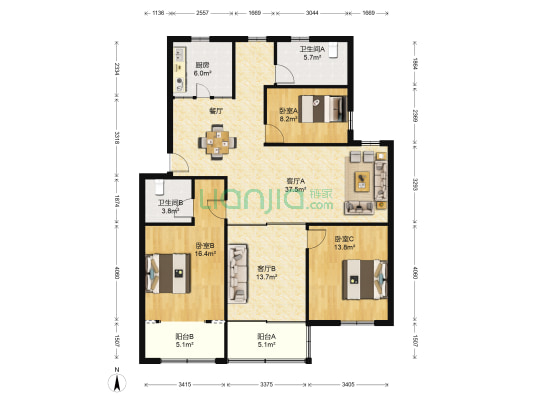 安居苑 3室2厅2卫 143平方