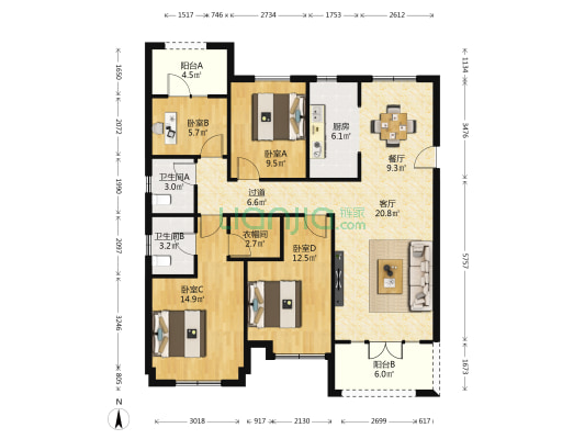 世园林语 4室2厅2卫 136平方