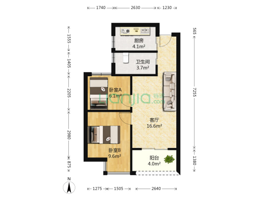 都市阳光和苑 2室1厅1卫 62平方