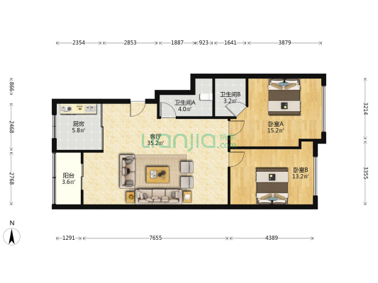 泰和路 2室1厅2卫 110平方
