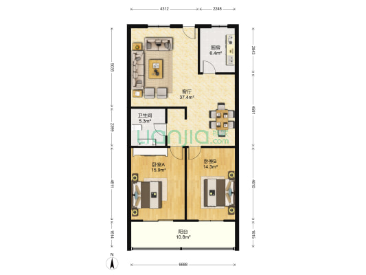 金都大厦 2室1厅1卫 119平方