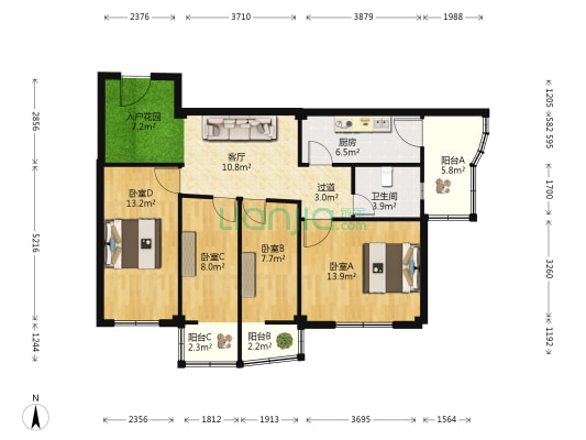 金碧花园 4室1厅1卫 104平方