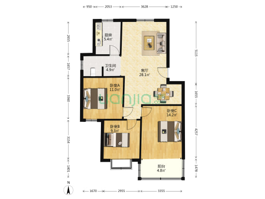 正恒花園 3室1厅1卫 97平方