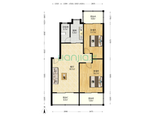 江西日报宿舍 2室1厅1卫 103平方