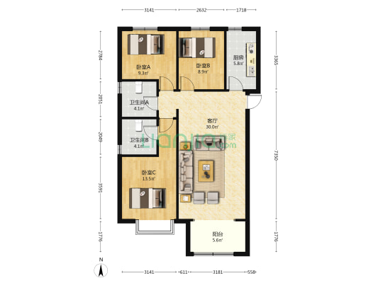 美的果园里 3室1厅2卫 114平方