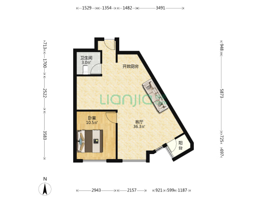 红豆香江银座 1室1厅1卫 77平方