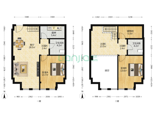 航城广场 2室1厅2卫 81平方