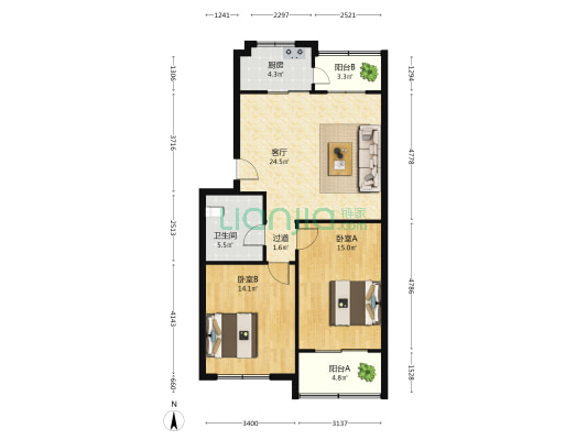金沟子西区 2室1厅1卫 84平方