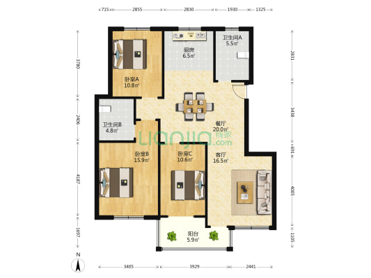 文化新苑 3室2厅2卫 131平方