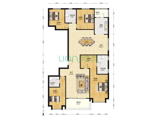 梅溪华府 4室2厅3卫 236平方