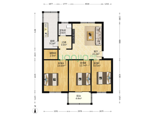 棉纺东路34号 3室1厅1卫 102平方