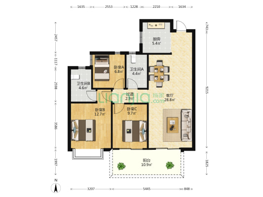 奥园瀚德棠悦府臻园 3室1厅2卫 103平方