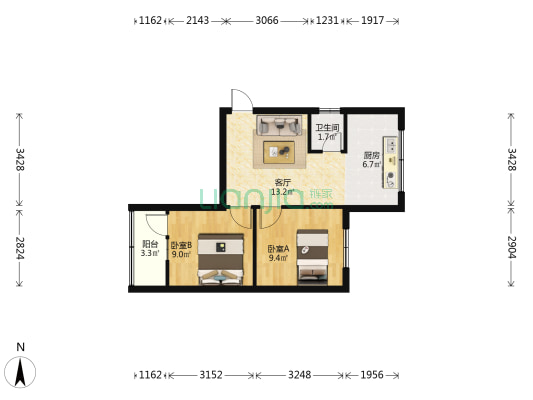 精神病医院宿舍 2室1厅1卫 43平方