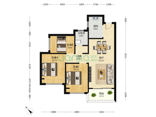 金辉悦步公馆 3室1厅1卫 86平方