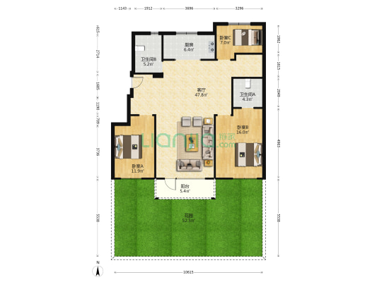 新湖蒲堤春晓 3室1厅2卫 127平方