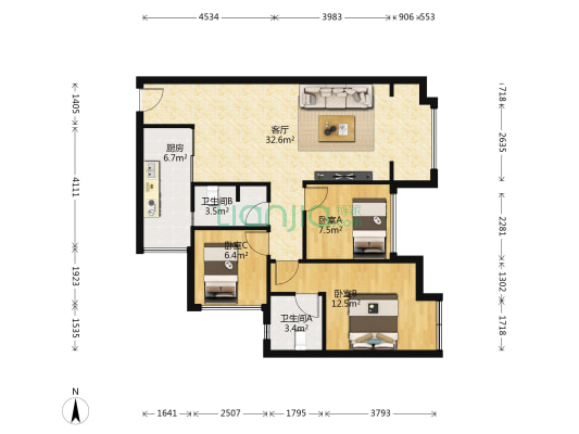 北大资源燕楠国际 3室1厅2卫 81平方
