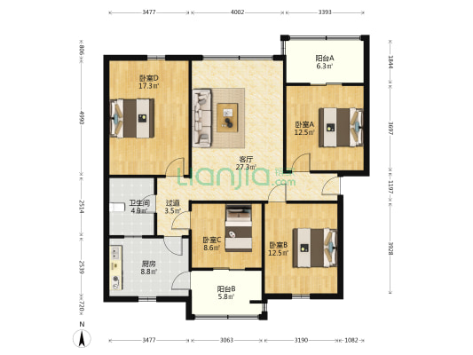 烟草公司宿舍 4室1厅1卫 119平方