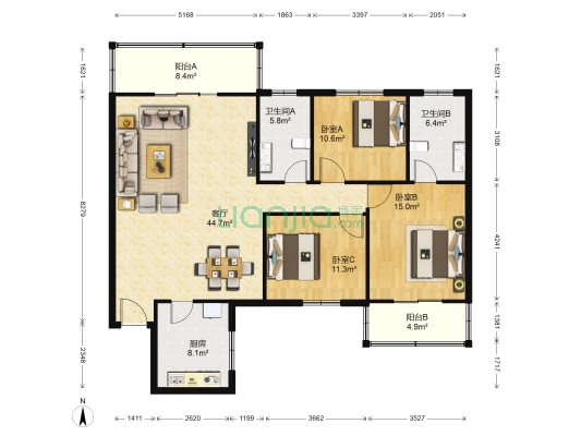 田洪正街315号 3室1厅2卫 146平方