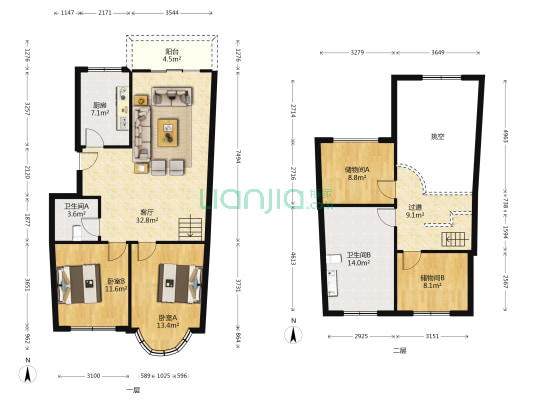 海昌华城 2室1厅2卫 138平方