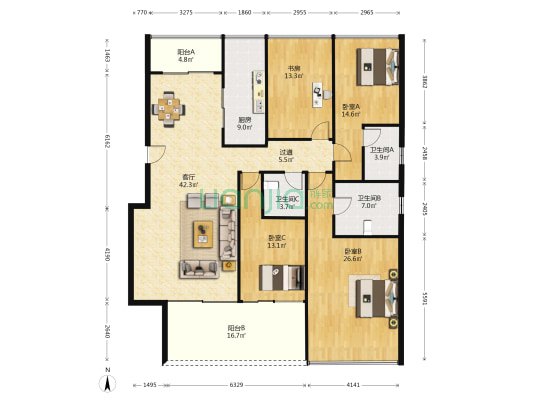 御东雅苑 4室1厅3卫 193平方