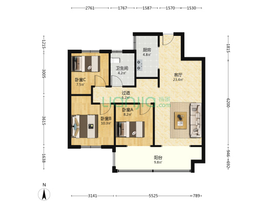 民熙小区 3室1厅1卫 105平方