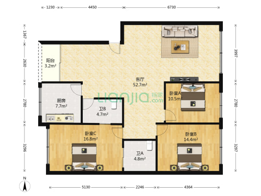 金竹公寓 3室1厅2卫 141平方