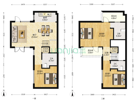 湾里院子 3室1厅3卫 115平方
