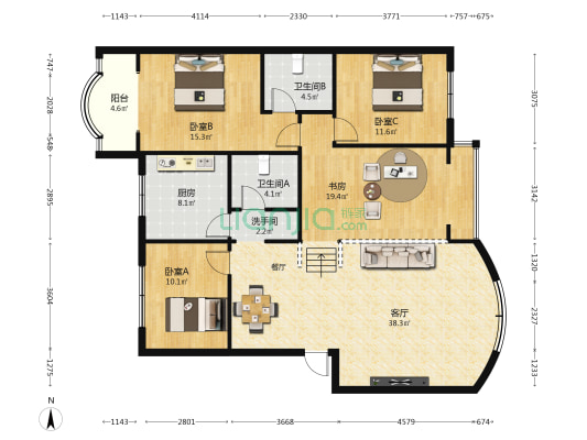 华南苑二期 4室1厅3卫 142平方
