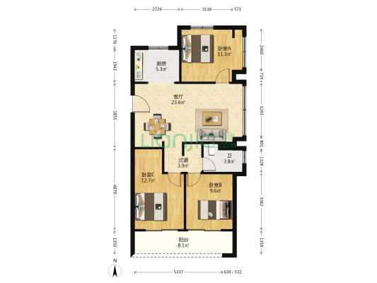 芳菲郡 3室1厅1卫 103平方