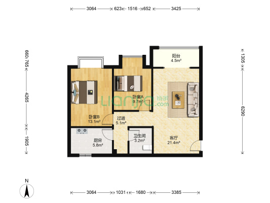 久鑫华园(交大路) 2室1厅1卫 74平方