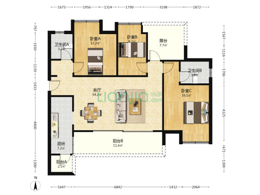 梦溪苑 3室1厅2卫 123平方
